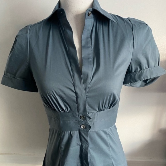 BCBGMaxazria • Medium Blue Button Front Blouse - Picture 2 of 6